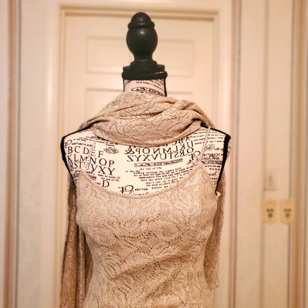 Cache gold gown with rhinestone straps
